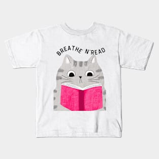 Breathe N Read Cat Sticker Kids T-Shirt